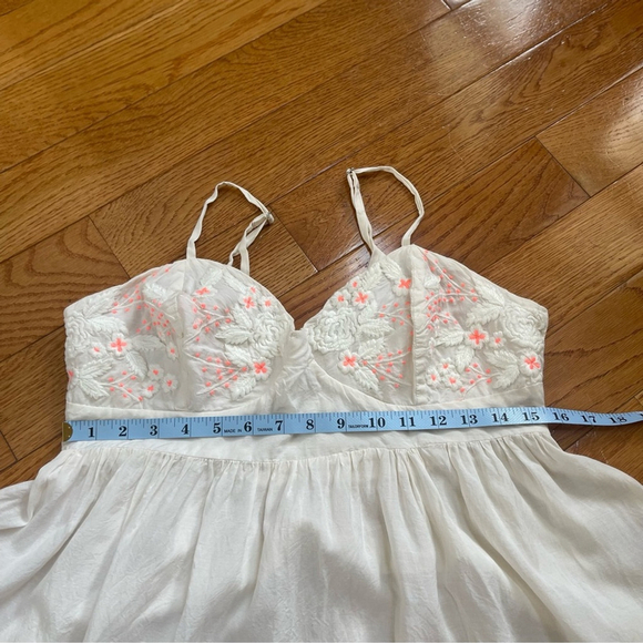 Free People embroidered mini dress Coquette sweetheart babydoll white pink Sz M - Picture 9 of 14